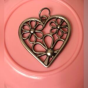 Heart-Shaped Silver Floral Pendant
